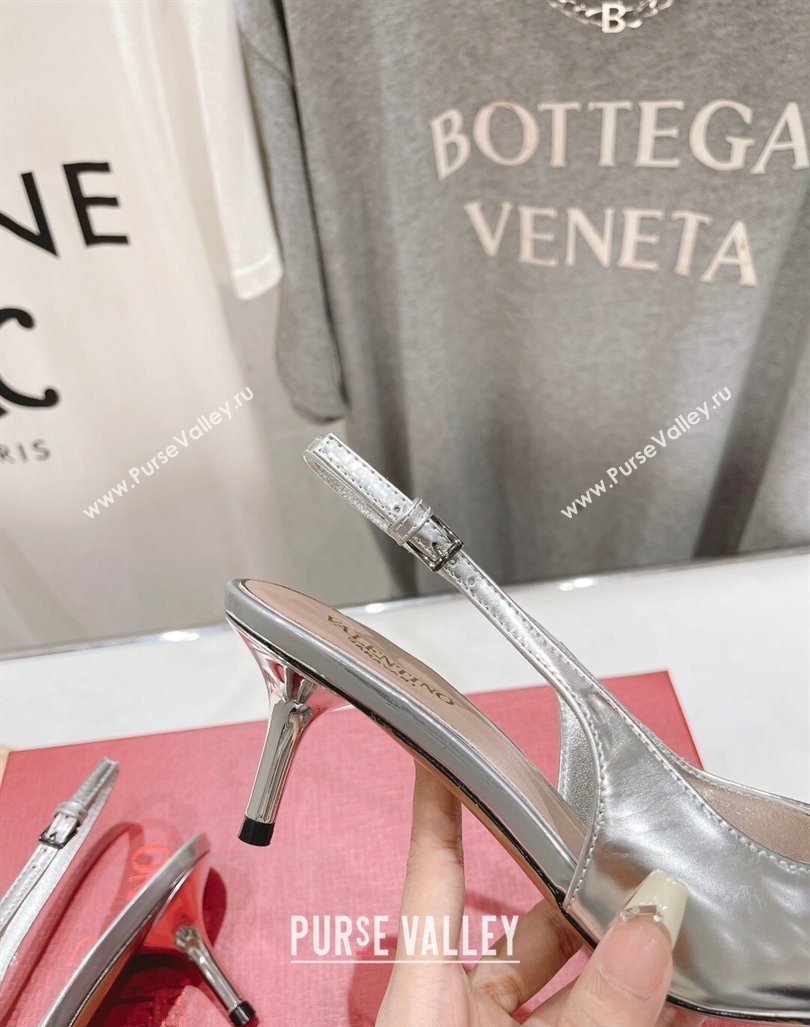 Valentino The Bold Edition VLogo Calfskin Slingback Pumps 6cm Silver 2024 0429 (MD-240429175)