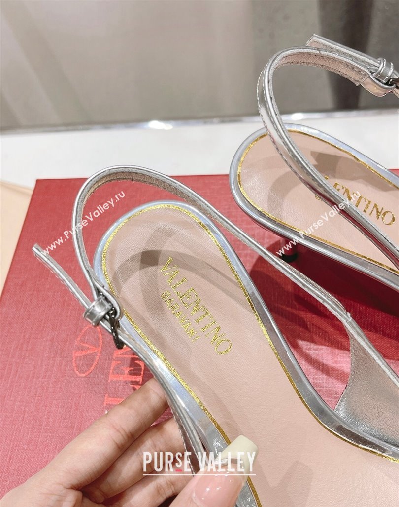 Valentino The Bold Edition VLogo Calfskin Slingback Pumps 6cm Silver 2024 0429 (MD-240429175)