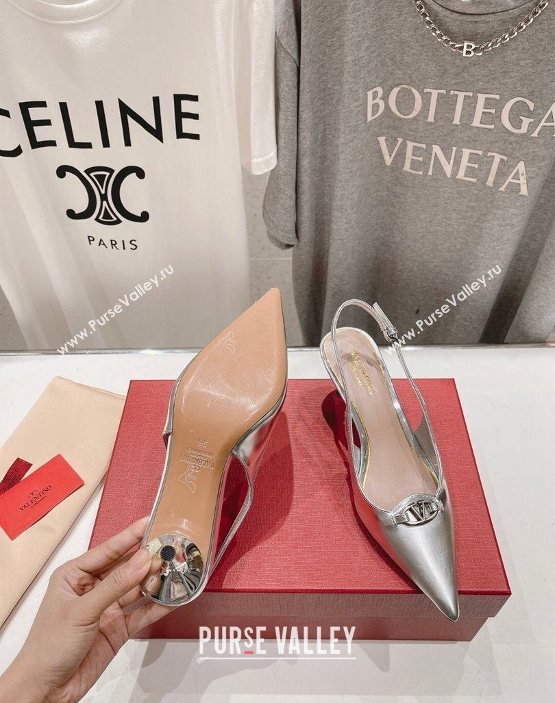 Valentino The Bold Edition VLogo Calfskin Slingback Pumps 6cm Silver 2024 0429 (MD-240429175)