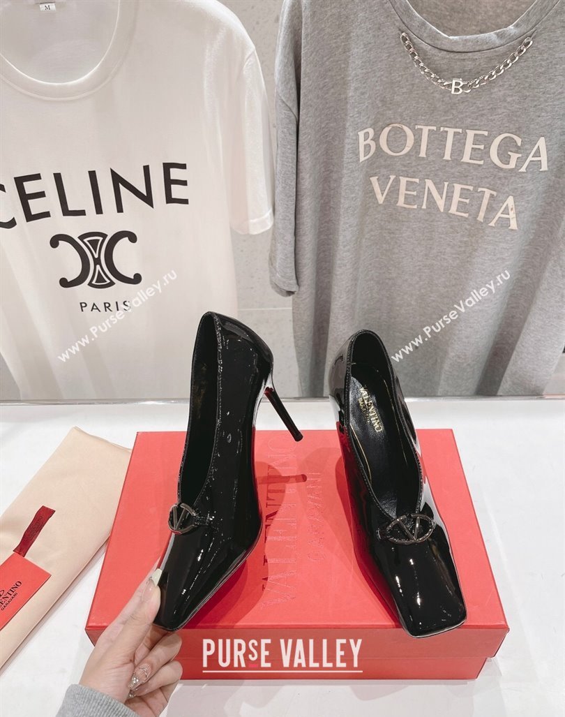 Valentino The Bold Edition VLogo Square Pumps 9.5cm in Patent Calfskin Black 2024 (MD-240429176)