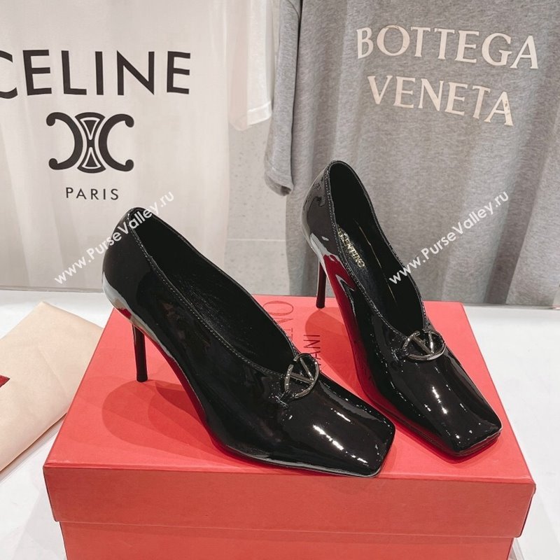 Valentino The Bold Edition VLogo Square Pumps 9.5cm in Patent Calfskin Black 2024 (MD-240429176)