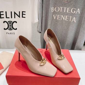 Valentino The Bold Edition VLogo Square Pumps 9.5cm in Patent Calfskin Pink 2024 (MD-240429177)