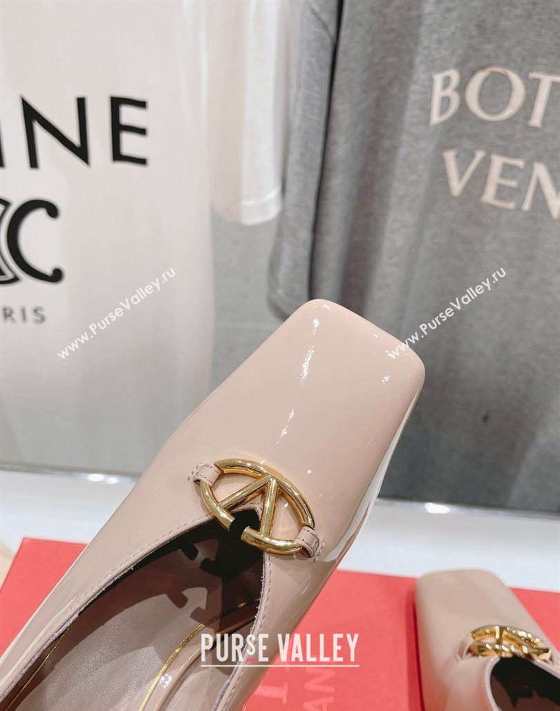 Valentino The Bold Edition VLogo Square Pumps 9.5cm in Patent Calfskin Pink 2024 (MD-240429177)