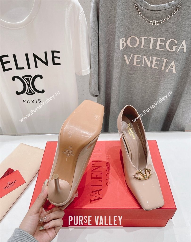 Valentino The Bold Edition VLogo Square Pumps 9.5cm in Patent Calfskin Pink 2024 (MD-240429177)