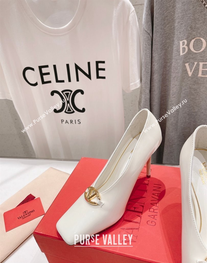 Valentino The Bold Edition VLogo Square Pumps 9.5cm in Patent Calfskin White 2024 (MD-240429178)