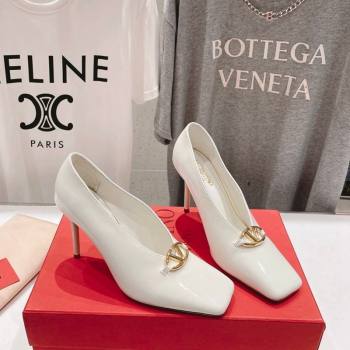 Valentino The Bold Edition VLogo Square Pumps 9.5cm in Patent Calfskin White 2024 (MD-240429178)