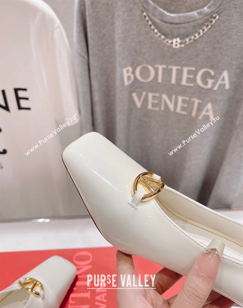 Valentino The Bold Edition VLogo Square Pumps 9.5cm in Patent Calfskin White 2024 (MD-240429178)