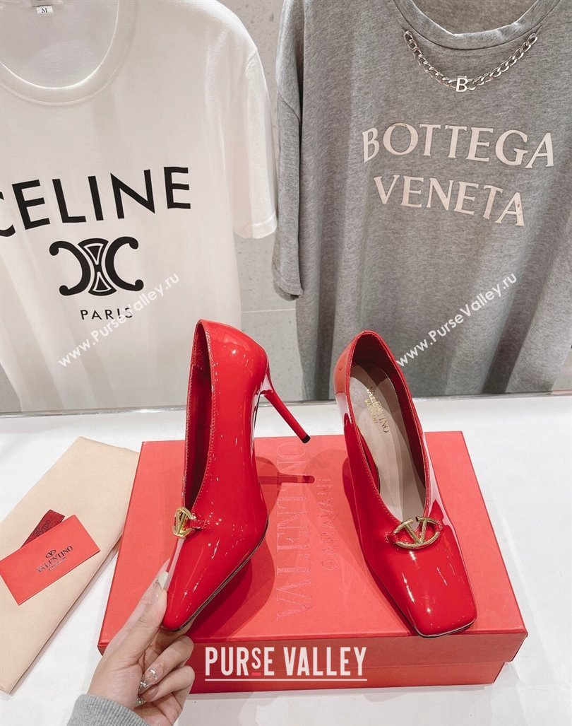 Valentino The Bold Edition VLogo Square Pumps 9.5cm in Patent Calfskin Red 2024 (MD-240429179)