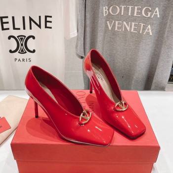 Valentino The Bold Edition VLogo Square Pumps 9.5cm in Patent Calfskin Red 2024 (MD-240429179)