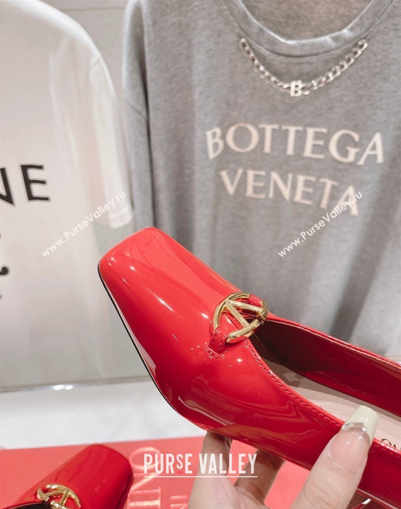 Valentino The Bold Edition VLogo Square Pumps 9.5cm in Patent Calfskin Red 2024 (MD-240429179)