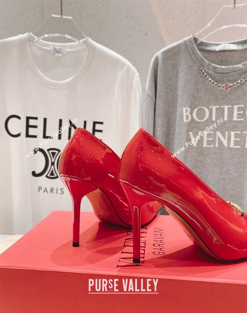 Valentino The Bold Edition VLogo Square Pumps 9.5cm in Patent Calfskin Red 2024 (MD-240429179)