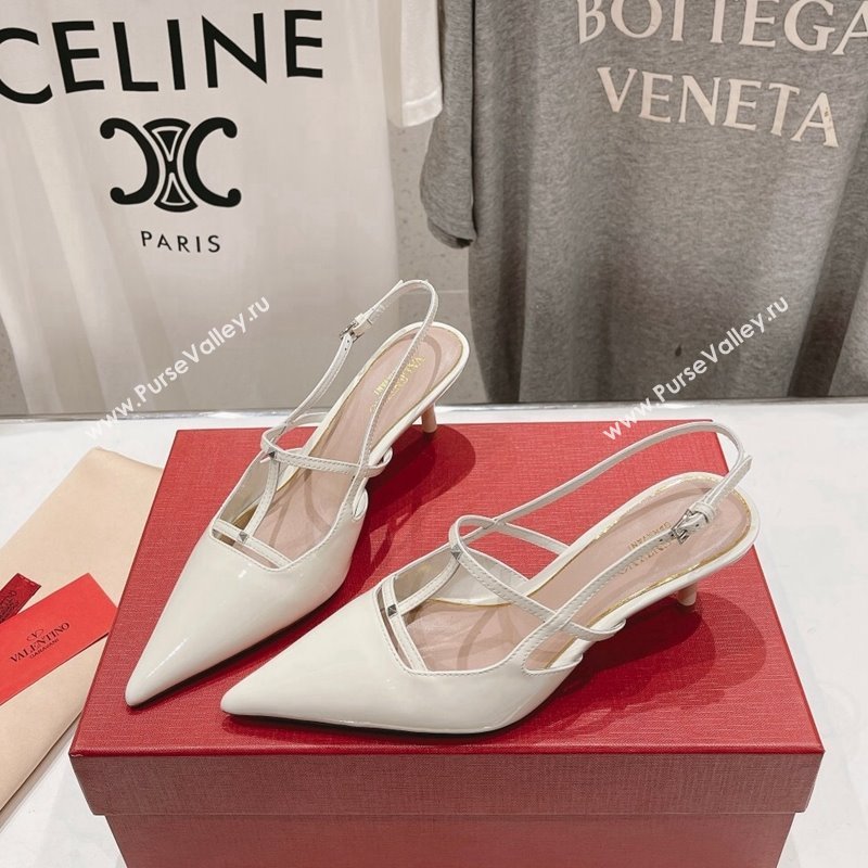 Valentino Rockstud Wispy Patent Calfskin Slingback Pumps 6cm White 2024 0429 (MD-240429137)