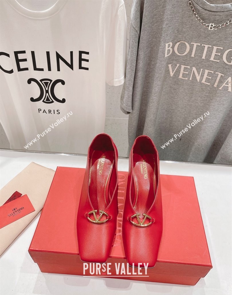 Valentino The Bold Edition VLogo Square Pumps 6.5cm in Calfskin Red 2024 (MD-240429180)