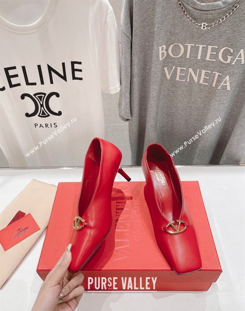 Valentino The Bold Edition VLogo Square Pumps 6.5cm in Calfskin Red 2024 (MD-240429180)