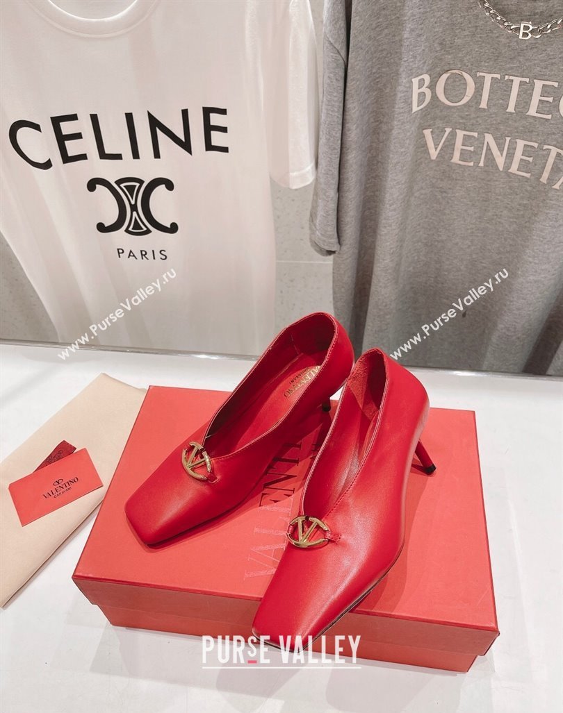 Valentino The Bold Edition VLogo Square Pumps 6.5cm in Calfskin Red 2024 (MD-240429180)