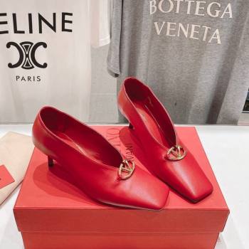 Valentino The Bold Edition VLogo Square Pumps 6.5cm in Calfskin Red 2024 (MD-240429180)