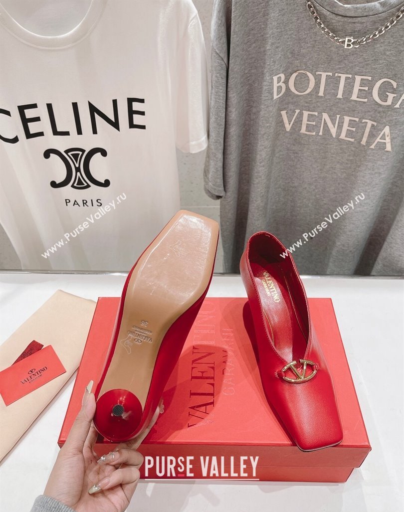 Valentino The Bold Edition VLogo Square Pumps 6.5cm in Calfskin Red 2024 (MD-240429180)