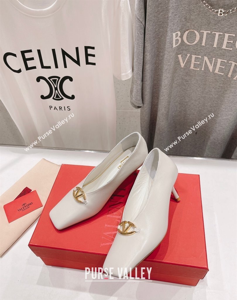 Valentino The Bold Edition VLogo Square Pumps 6.5cm in Calfskin White 2024 (MD-240429181)