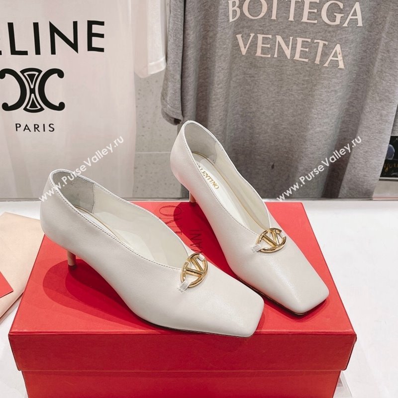 Valentino The Bold Edition VLogo Square Pumps 6.5cm in Calfskin White 2024 (MD-240429181)