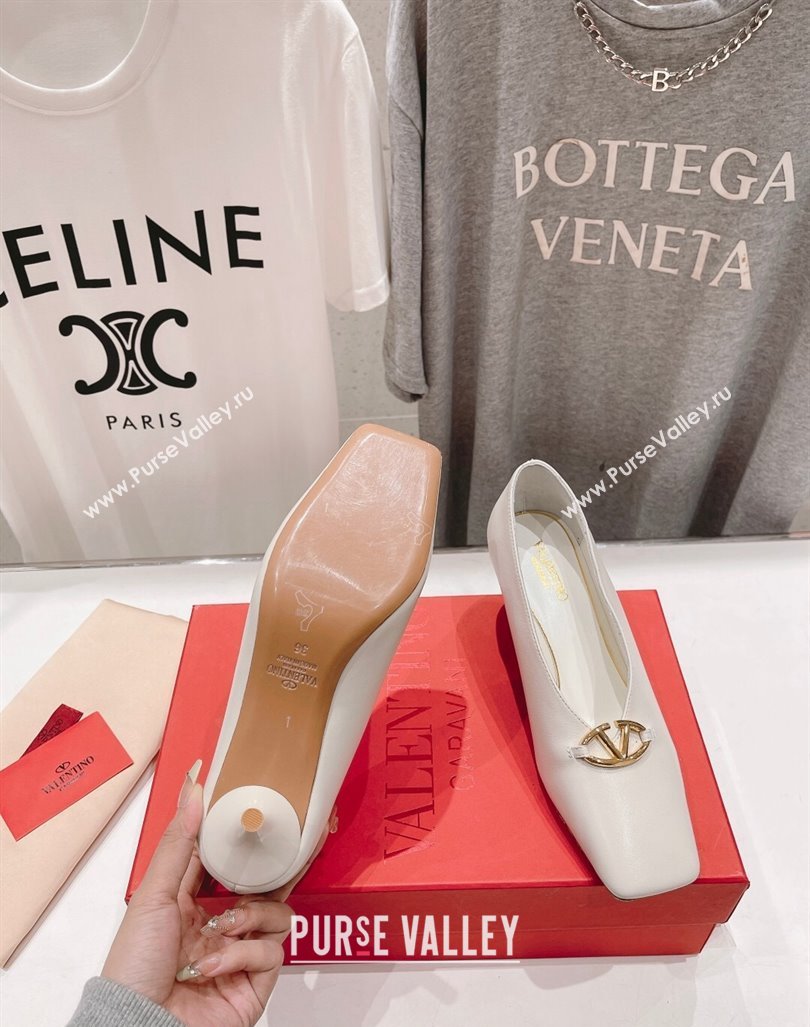 Valentino The Bold Edition VLogo Square Pumps 6.5cm in Calfskin White 2024 (MD-240429181)