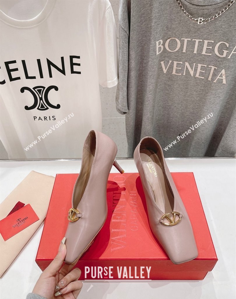 Valentino The Bold Edition VLogo Square Pumps 6.5cm in Calfskin Dusty Pink 2024 (MD-240429183)