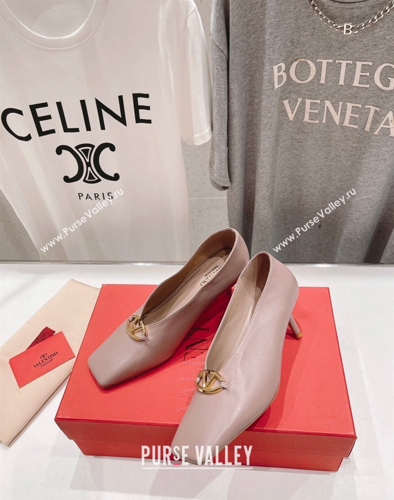 Valentino The Bold Edition VLogo Square Pumps 6.5cm in Calfskin Dusty Pink 2024 (MD-240429183)
