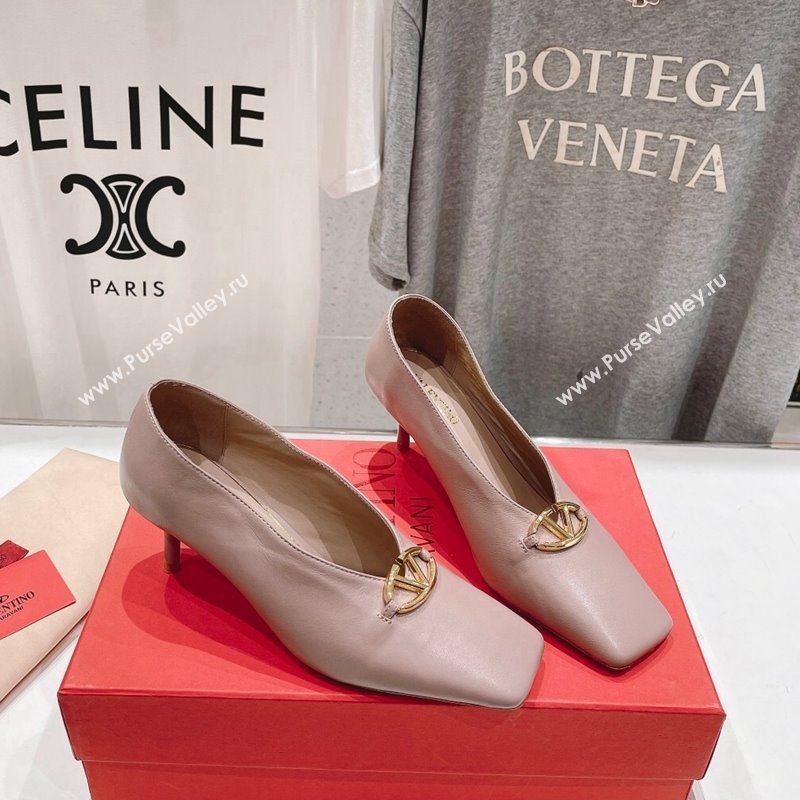 Valentino The Bold Edition VLogo Square Pumps 6.5cm in Calfskin Dusty Pink 2024 (MD-240429183)