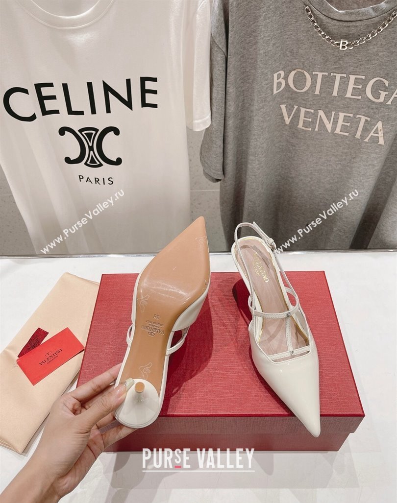 Valentino Rockstud Wispy Patent Calfskin Slingback Pumps 6cm White 2024 0429 (MD-240429137)