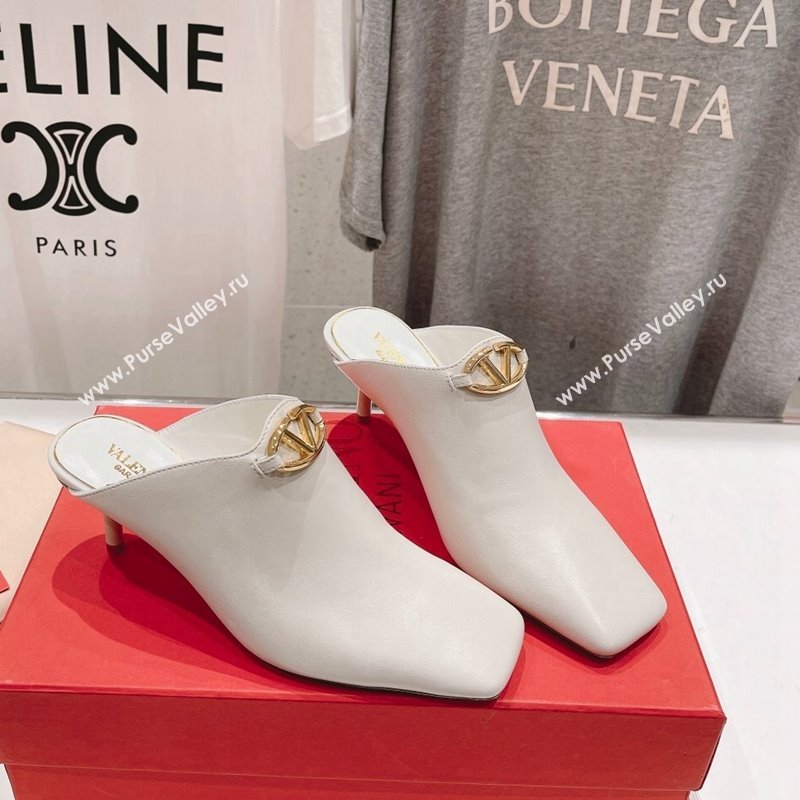 Valentino The Bold Edition VLogo Square Heel Mules 6.5cm in Calfskin White 2024 (MD-240429184)