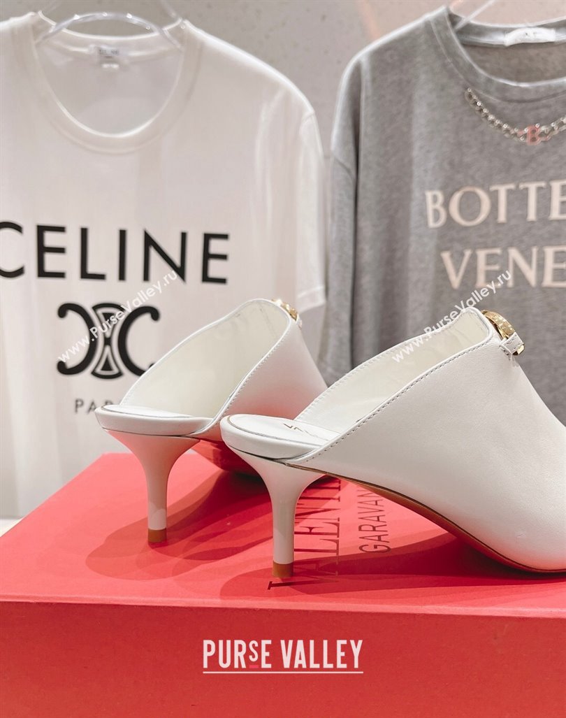 Valentino The Bold Edition VLogo Square Heel Mules 6.5cm in Calfskin White 2024 (MD-240429184)
