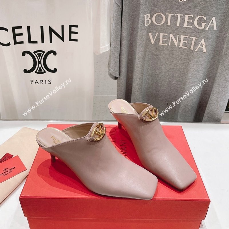 Valentino The Bold Edition VLogo Square Heel Mules 6.5cm in Calfskin Dusty Pink 2024 (MD-240429186)