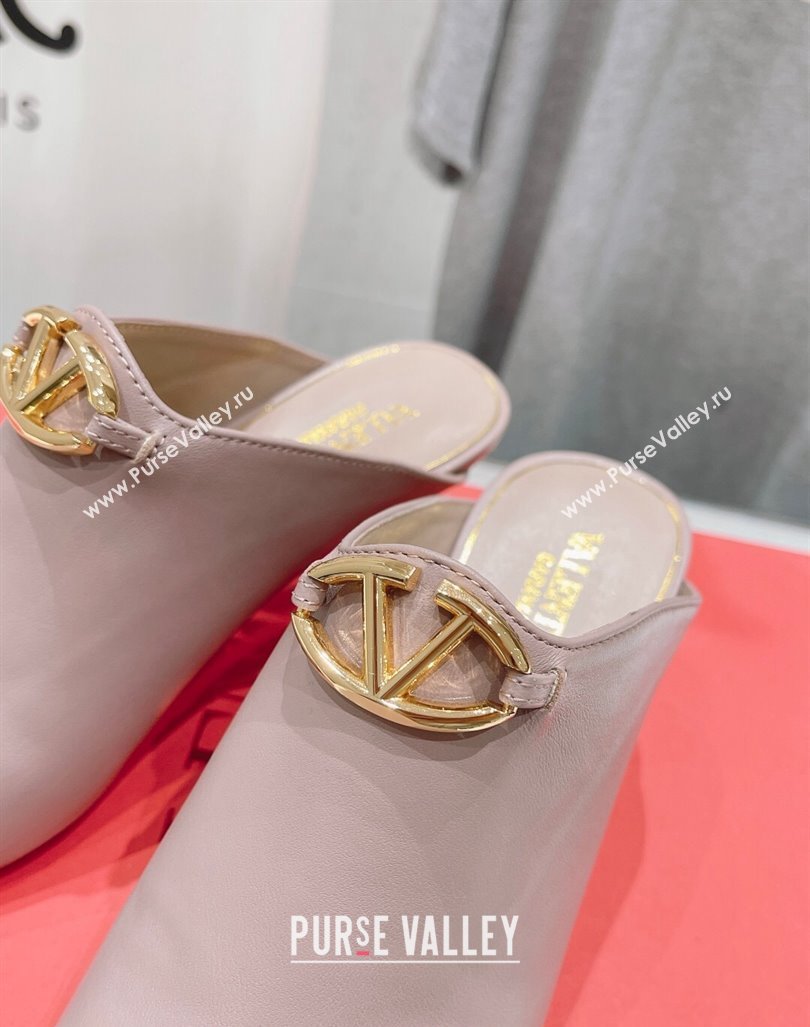 Valentino The Bold Edition VLogo Square Heel Mules 6.5cm in Calfskin Dusty Pink 2024 (MD-240429186)