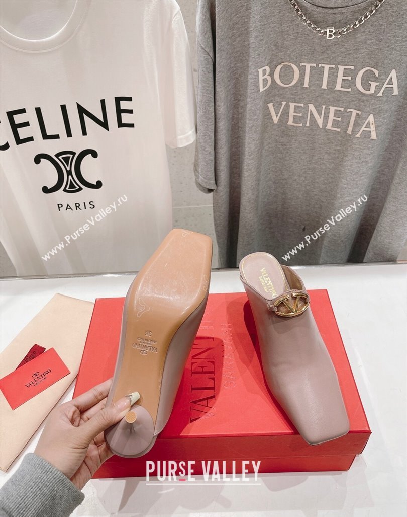 Valentino The Bold Edition VLogo Square Heel Mules 6.5cm in Calfskin Dusty Pink 2024 (MD-240429186)