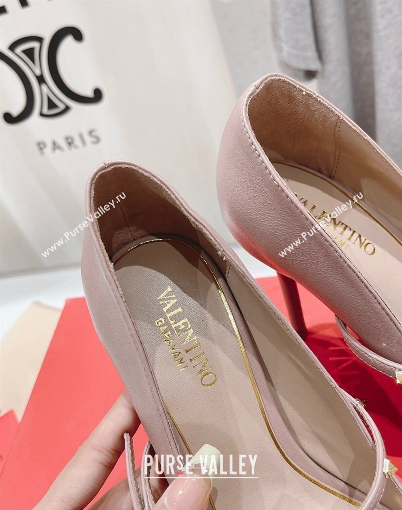 Valentino Rockstud Wispy Mary Janes Pumps 9.5cm in Calfskin Dusty Pink 2024 (MD-240429189)