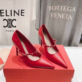 Valentino Rockstud Wispy Mary Janes Pumps 9.5cm in Calfskin Red 2024 (MD-240429190)