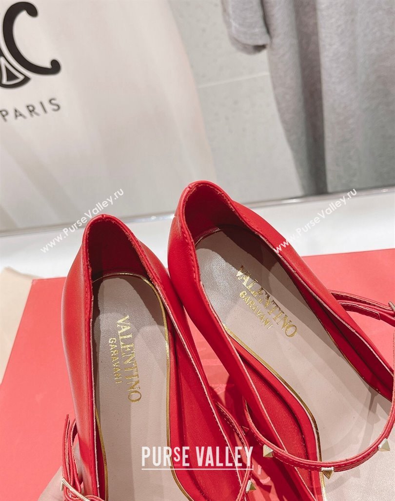 Valentino Rockstud Wispy Mary Janes Pumps 9.5cm in Calfskin Red 2024 (MD-240429190)