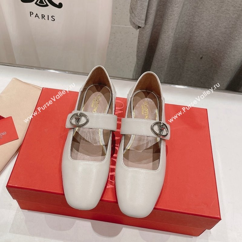 Valentino The Bold Edition VLogo Calfskin Ballerinas Flat White 2024 0429 (MD-240429195)