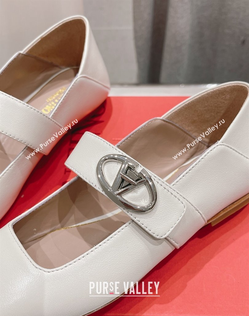 Valentino The Bold Edition VLogo Calfskin Ballerinas Flat White 2024 0429 (MD-240429195)