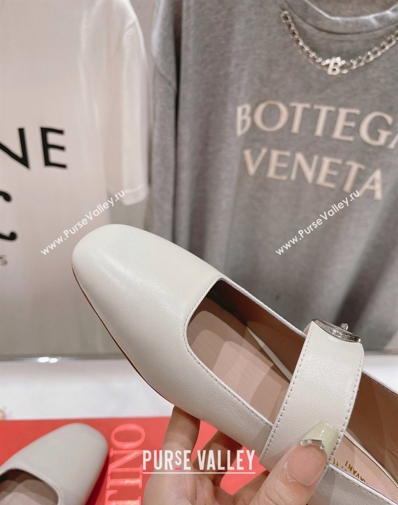 Valentino The Bold Edition VLogo Calfskin Ballerinas Flat White 2024 0429 (MD-240429195)