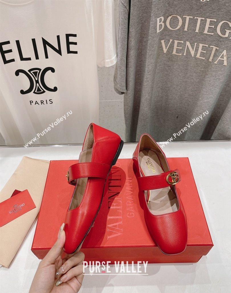 Valentino The Bold Edition VLogo Calfskin Ballerinas Flat Red 2024 0429 (MD-240429197)