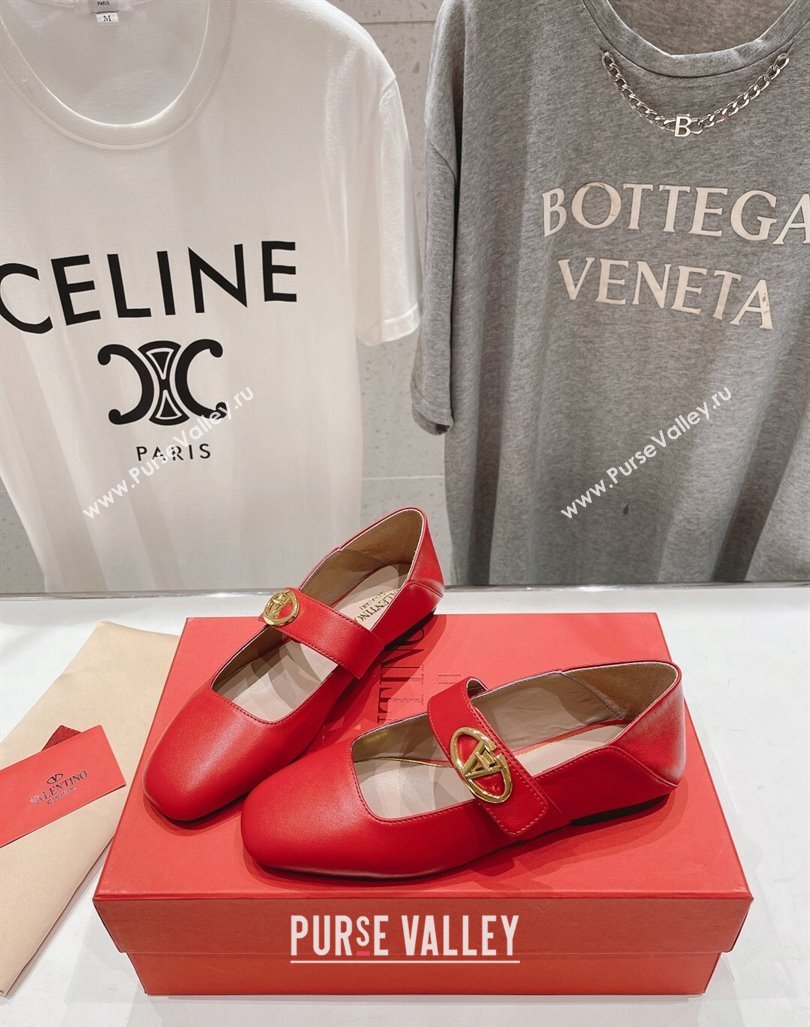 Valentino The Bold Edition VLogo Calfskin Ballerinas Flat Red 2024 0429 (MD-240429197)