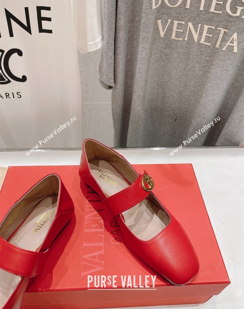 Valentino The Bold Edition VLogo Calfskin Ballerinas Flat Red 2024 0429 (MD-240429197)