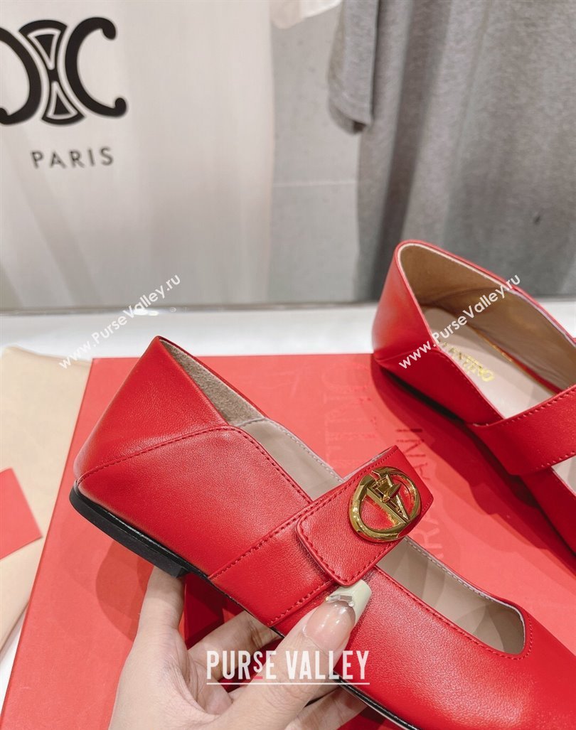 Valentino The Bold Edition VLogo Calfskin Ballerinas Flat Red 2024 0429 (MD-240429197)