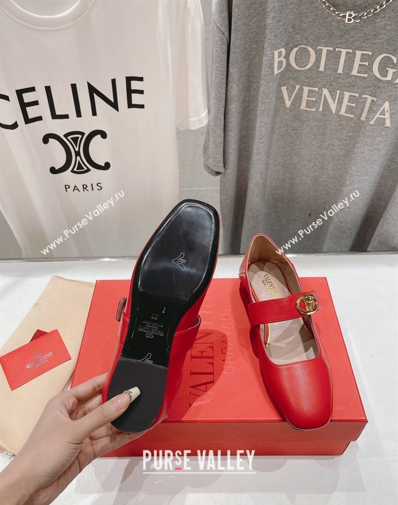 Valentino The Bold Edition VLogo Calfskin Ballerinas Flat Red 2024 0429 (MD-240429197)