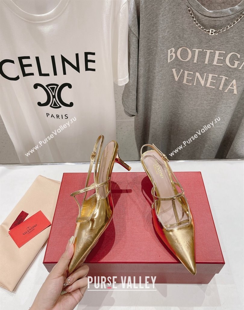 Valentino Rockstud Wispy Calfskin Slingback Pumps 6cm Gold 2024 0429 (MD-240429140)