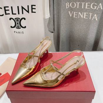 Valentino Rockstud Wispy Calfskin Slingback Pumps 6cm Gold 2024 0429 (MD-240429140)