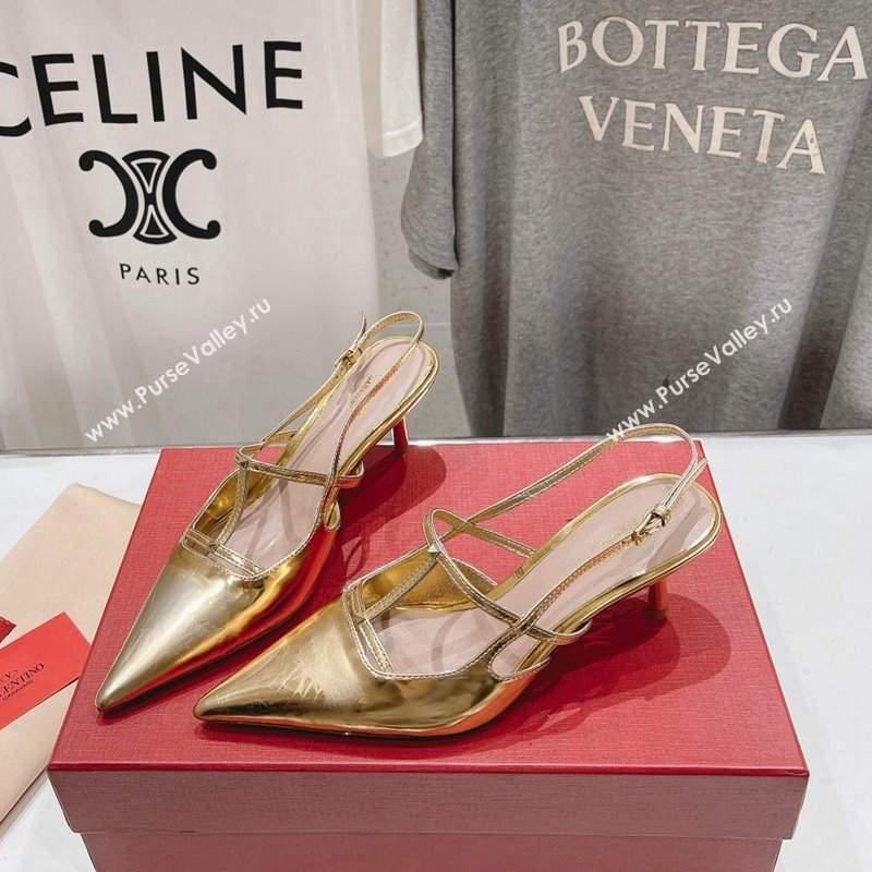 Valentino Rockstud Wispy Calfskin Slingback Pumps 6cm Gold 2024 0429 (MD-240429140)