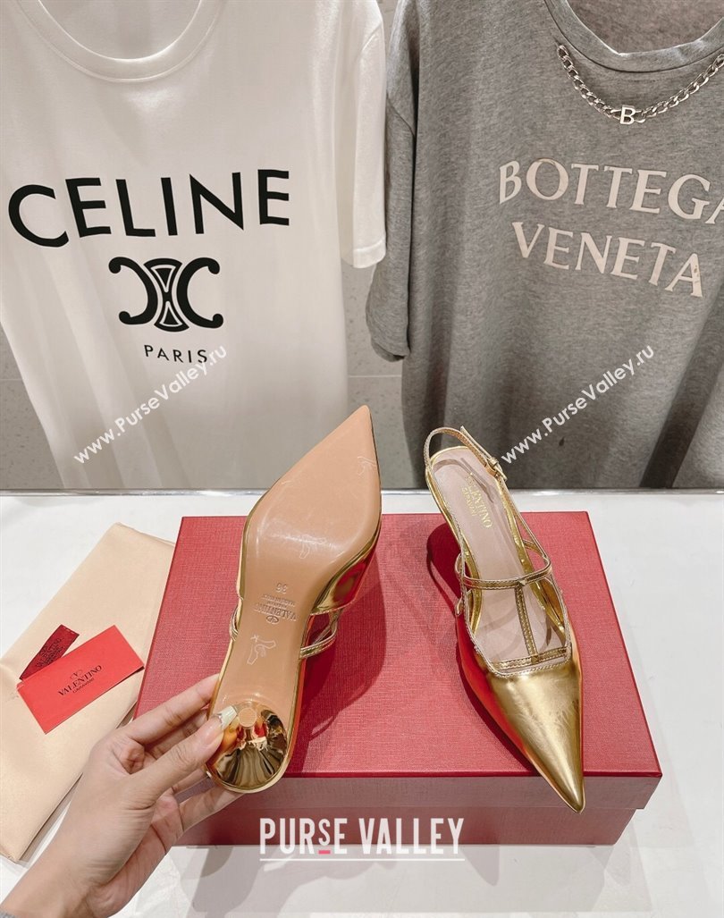 Valentino Rockstud Wispy Calfskin Slingback Pumps 6cm Gold 2024 0429 (MD-240429140)