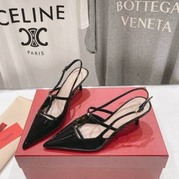 Valentino Rockstud Wispy Patent Calfskin Slingback Pumps 6cm Black 2024 0429 (MD-240429141)