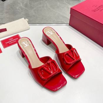Valentino VLogo Patent Calfskin Heel Slide Sandals 6cm Red 2024 042902 (XL-240429031)
